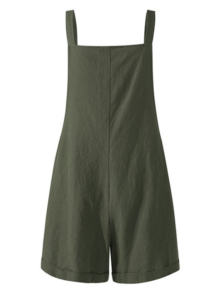 Arabella - Solid Suspender Straps Loose Bibbed Romper