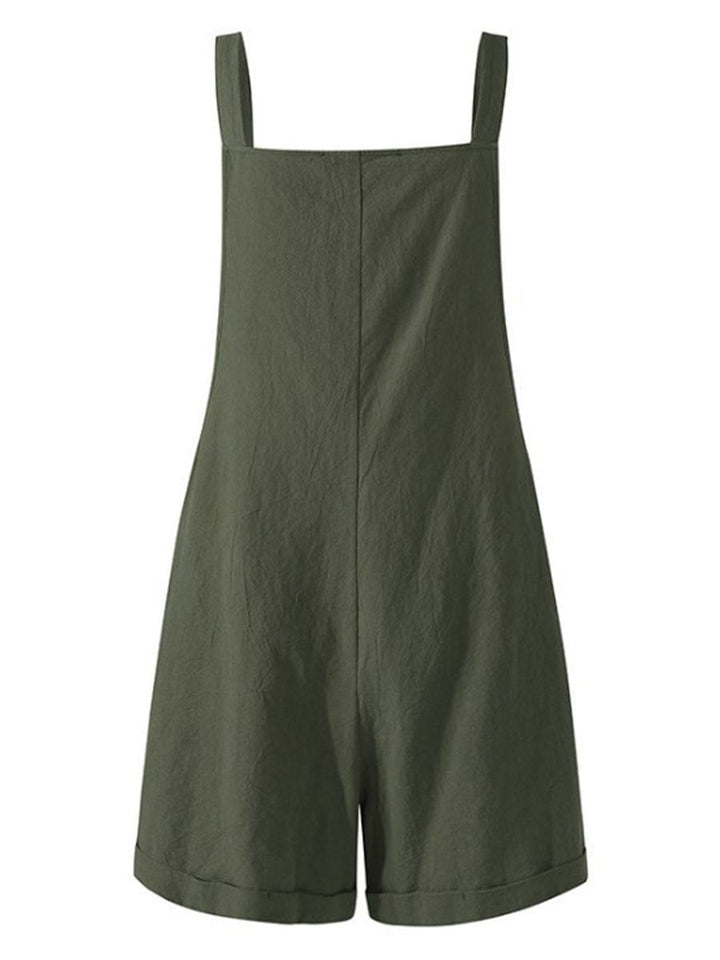 Arabella - Solid Suspender Straps Loose Bibbed Romper