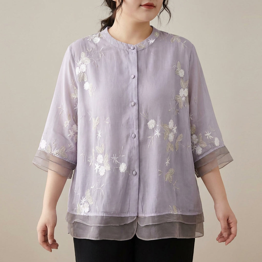 Delia | Elegant Top with Embroidered Flowers