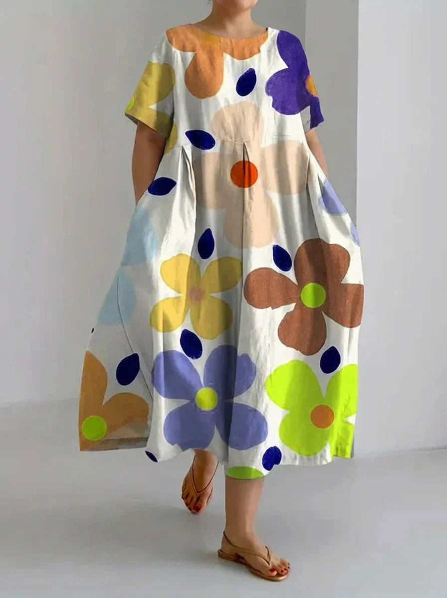 Aveline | Retro Botanical Floral Design Printed Casual Loose Dress