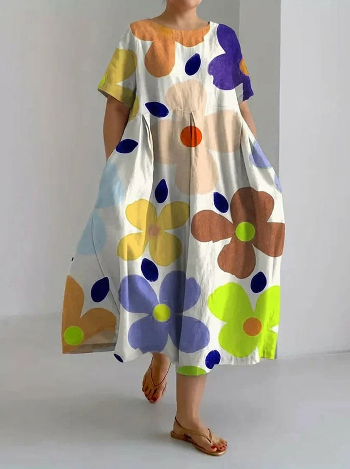 Aveline | Retro Botanical Floral Design Printed Casual Loose Dress