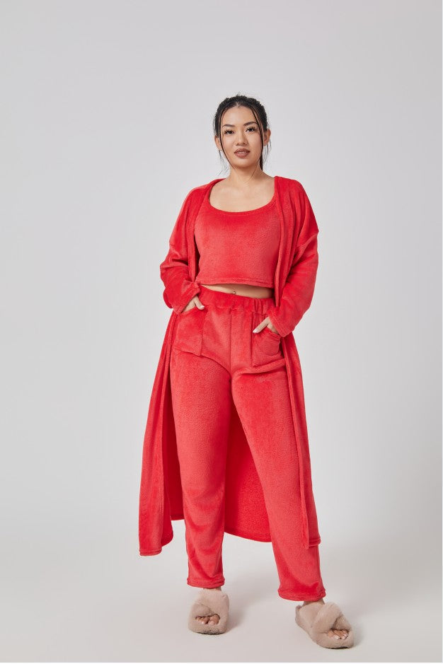 Cozy 3-Piece Pajama Lounge Set with Crop Top and Cardigan
