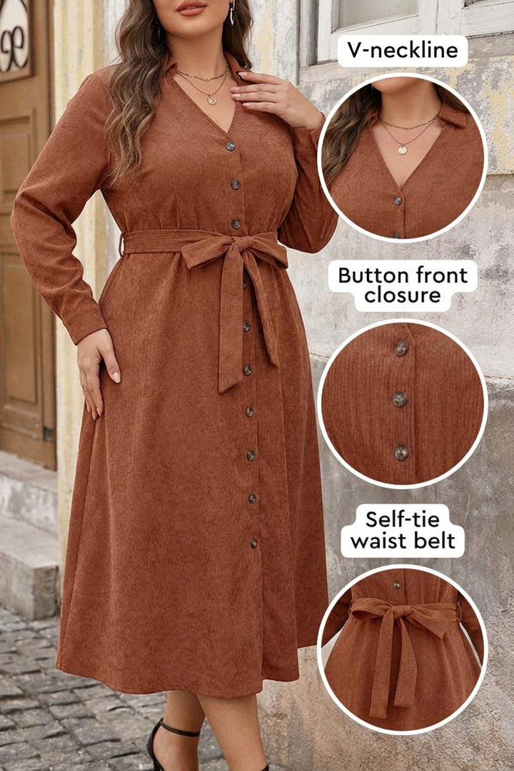 Nova - Corduroy Tie-Waist Dress