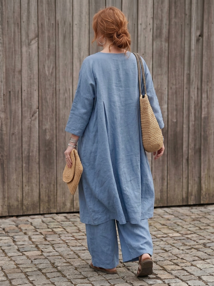 Juna | Loose Tunic Top Wide Leg Pant Set