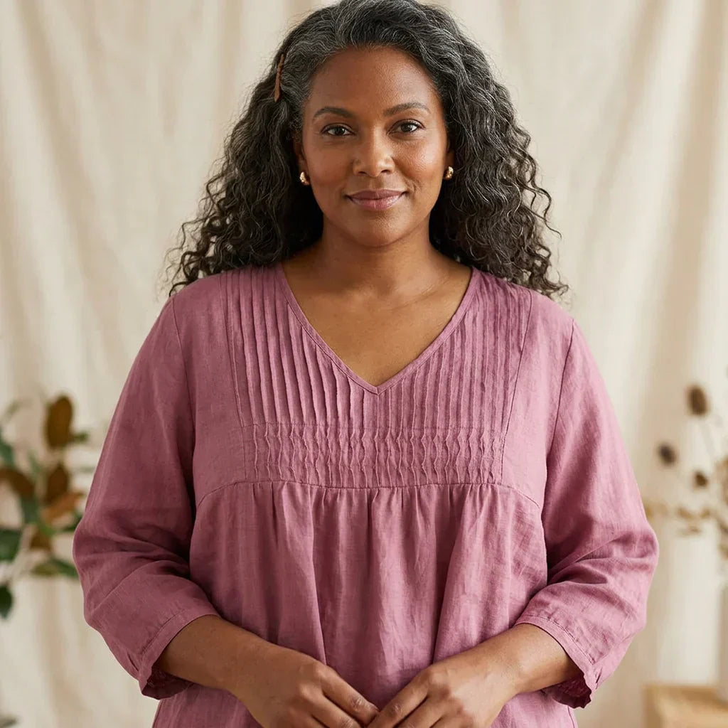 Tindra - Pure Linen Cotton Pleated Comfortable tunic
