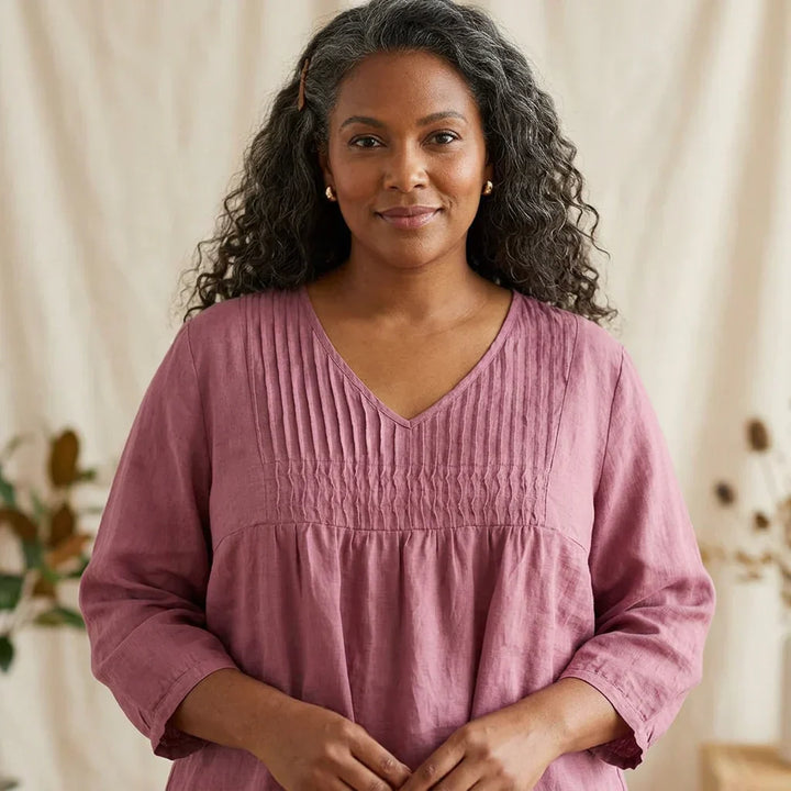 Tindra - Pure Linen Cotton Pleated Comfortable tunic