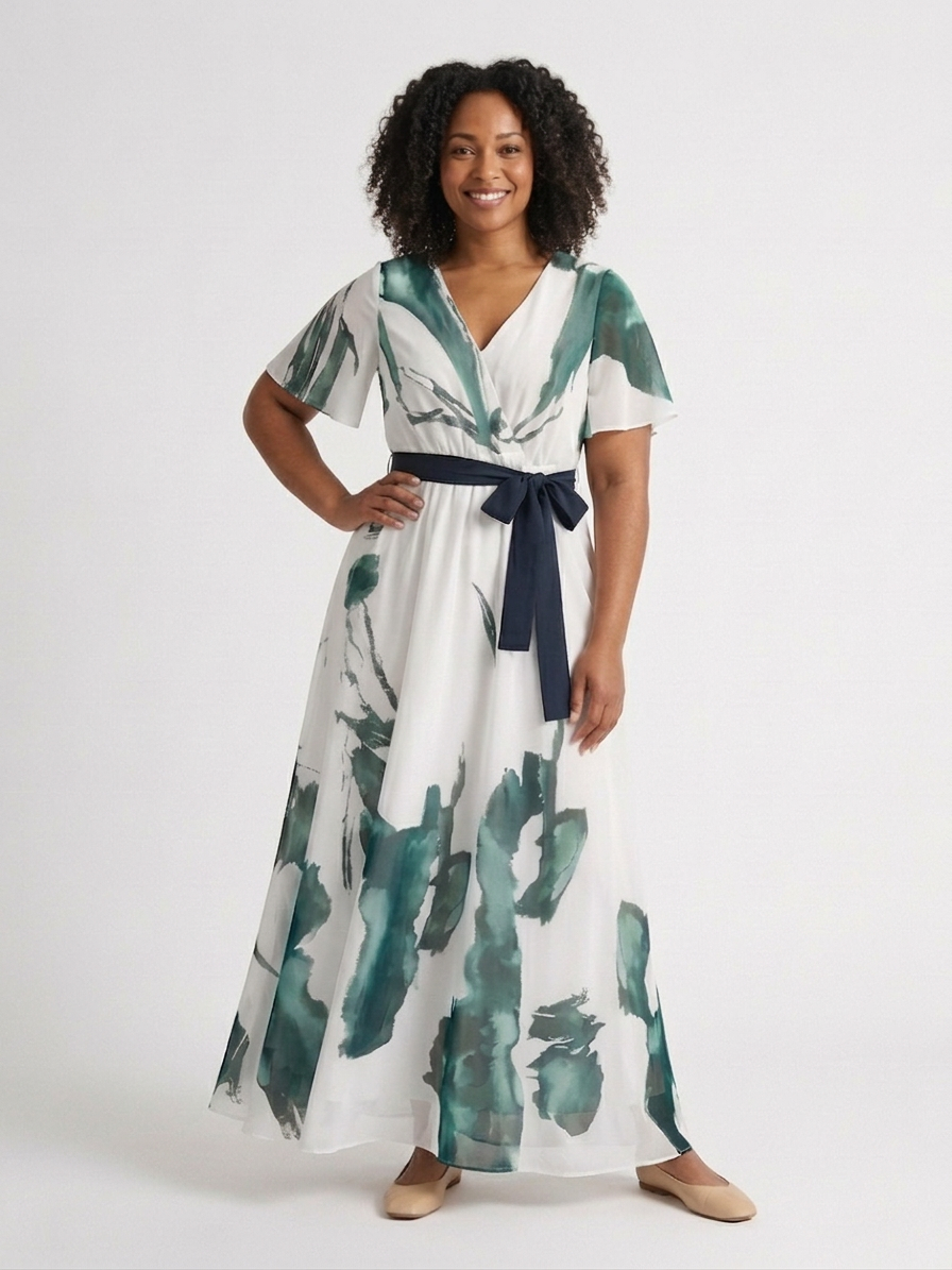 Livia | Flutter Sleeve Belted Maxi Dress