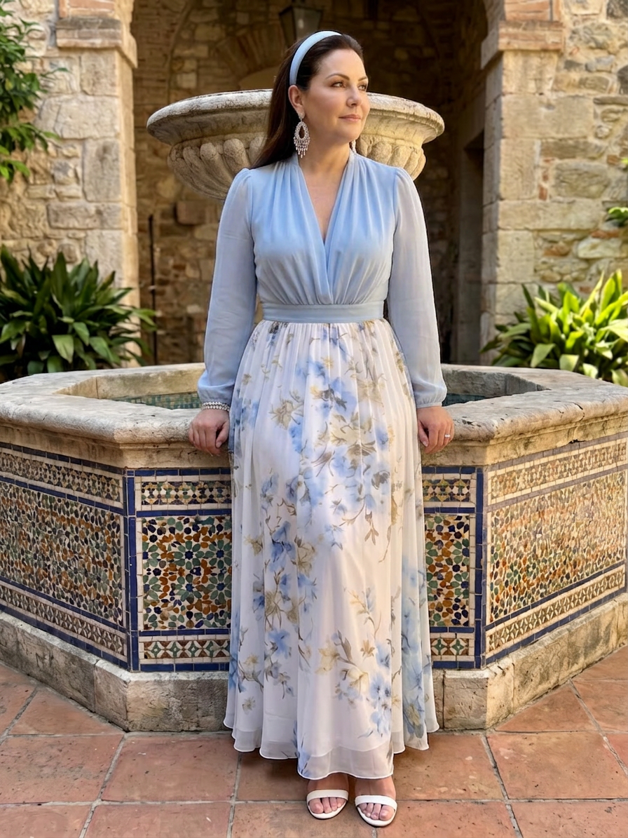 Nia | V Neck Sheer Bodice Floral Maxi Dress