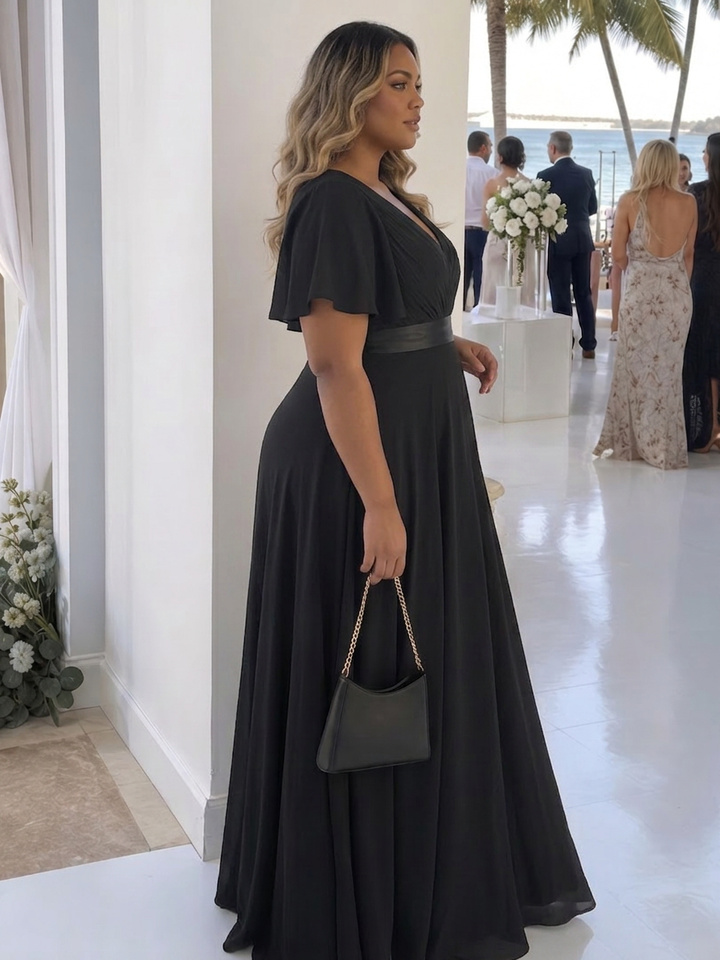 Cataleya | Short Flutter Sleeve Defined Waist Maxi Dress