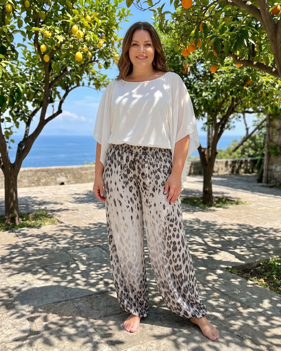 Vienne | Flowing Chiffon Top And Printed Wide Leg Pants Set
