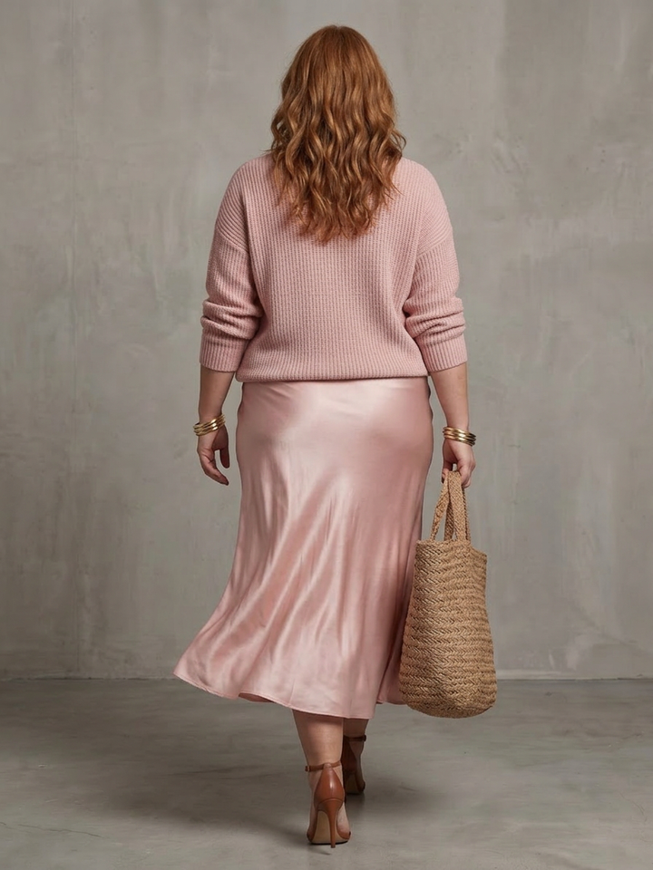 Ines | Bias Fall Satin Skirt Knit Layer Set