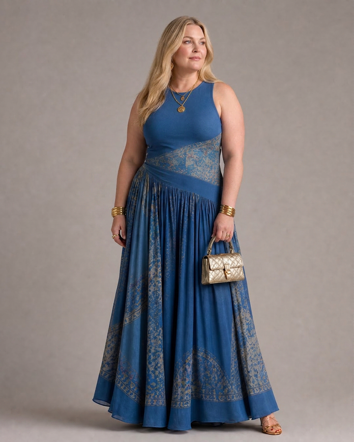 Selma | Sleeveless Printed Bodice And Flowing Maxi Skirt Dress