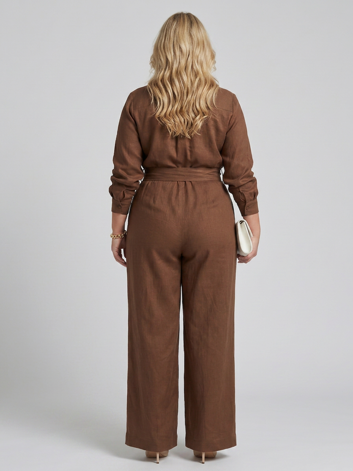 Bonnie | Long Sleeve Button Front Wide Leg Jumpsuit