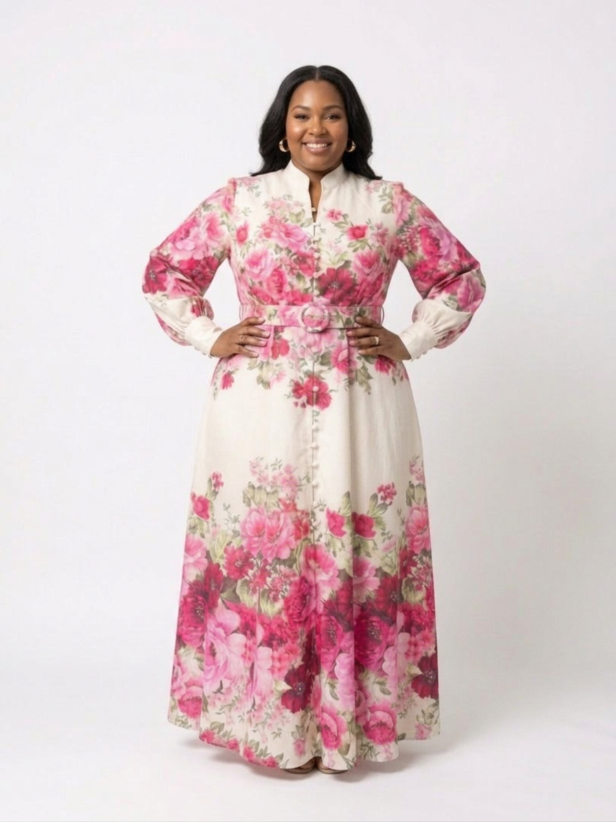 Dahlia | Long Sleeve Floral Belted Maxi Dress