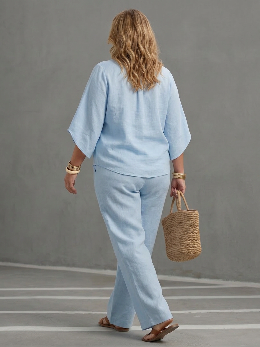 Eleni | Button Front Relaxed Tunic Pant Set