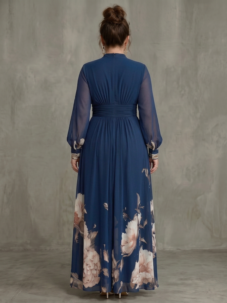 Etta | Pleated Sheer Sleeves Maxi Dress