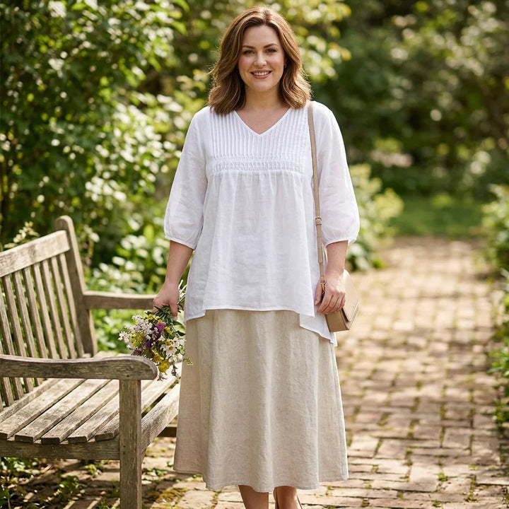 Tindra - Pure Linen Cotton Pleated Comfortable tunic