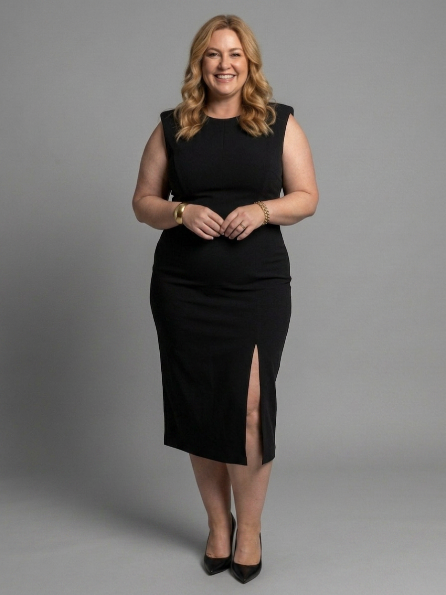 Jessamine | Structured Midi Dress with Sleeveless Front Opening