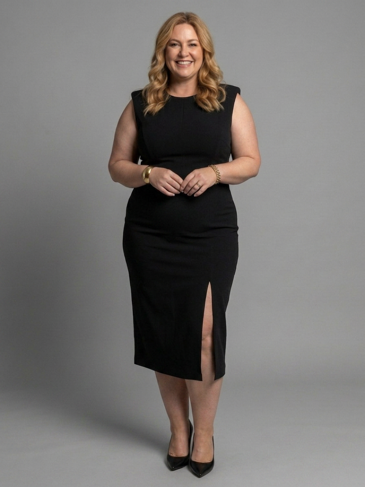Jessamine | Structured Midi Dress with Sleeveless Front Opening