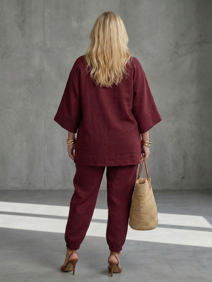 Heledd | V Neck Tunic Gathered Pant Set
