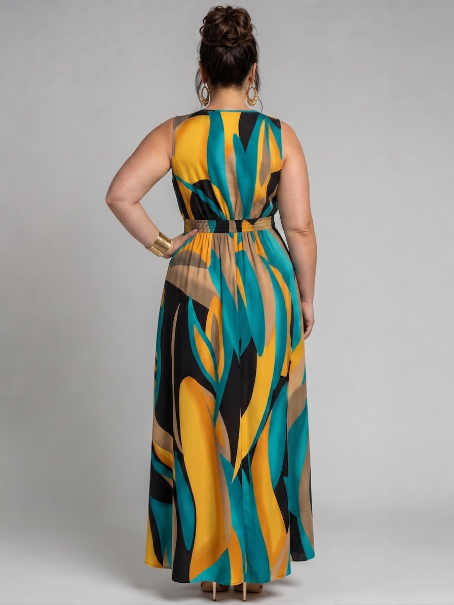 Saskia | Sleeveless Abstract Print Maxi Dress