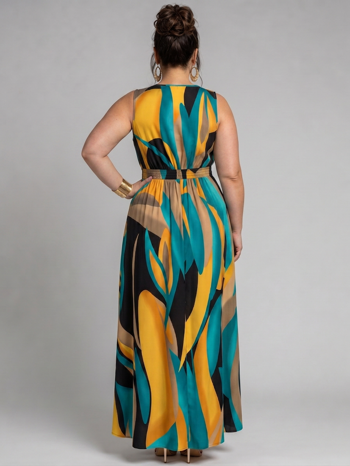 Saskia | Sleeveless Abstract Print Maxi Dress