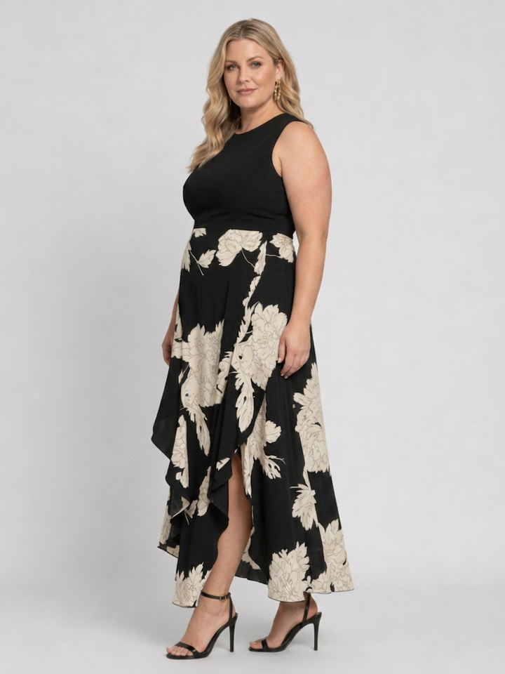 Shiloh | Sleeveless Floral Print High Low Hem Midi Dress