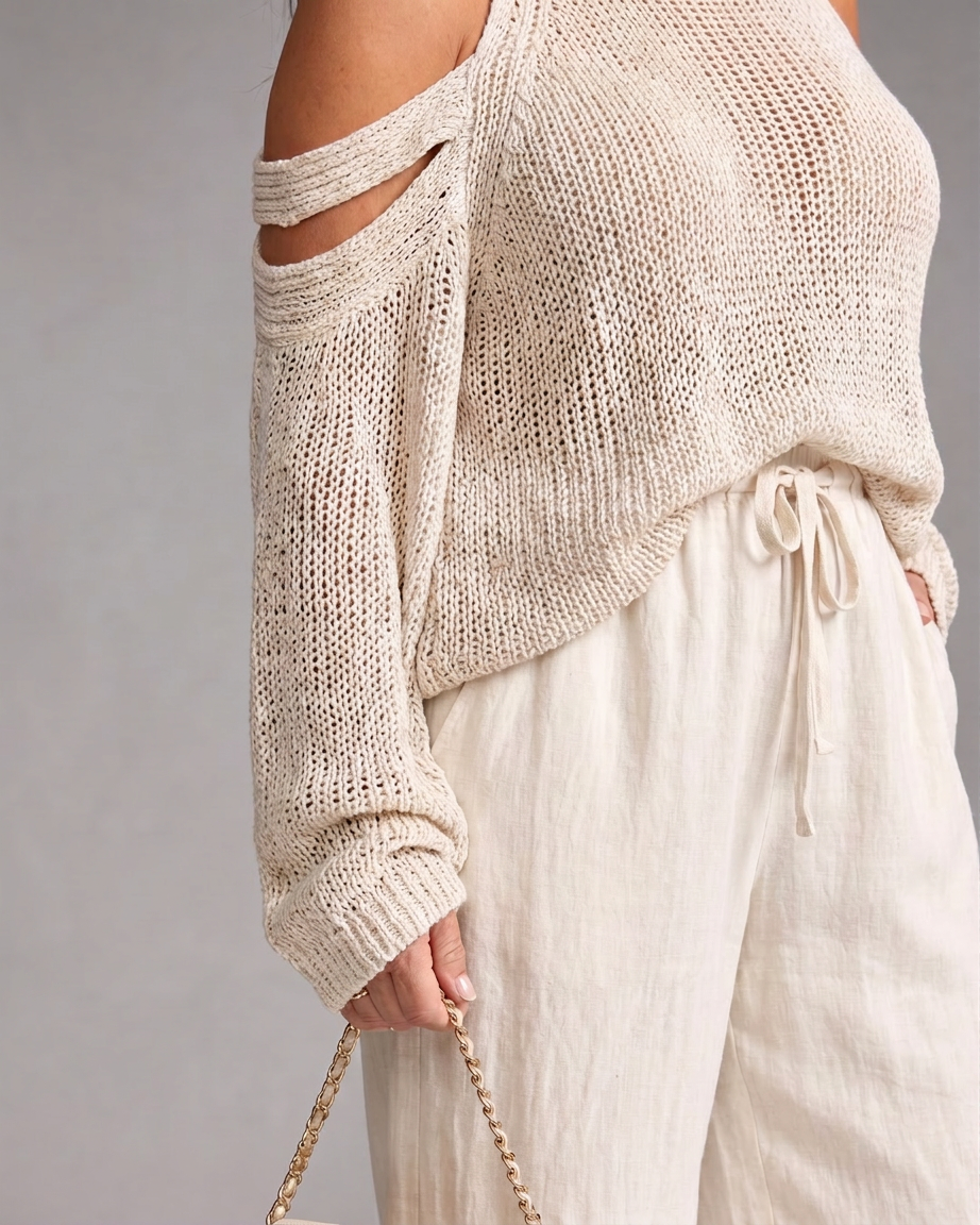 Vesper | Cold Shoulder Knit Sweater Wide Leg Pants Set