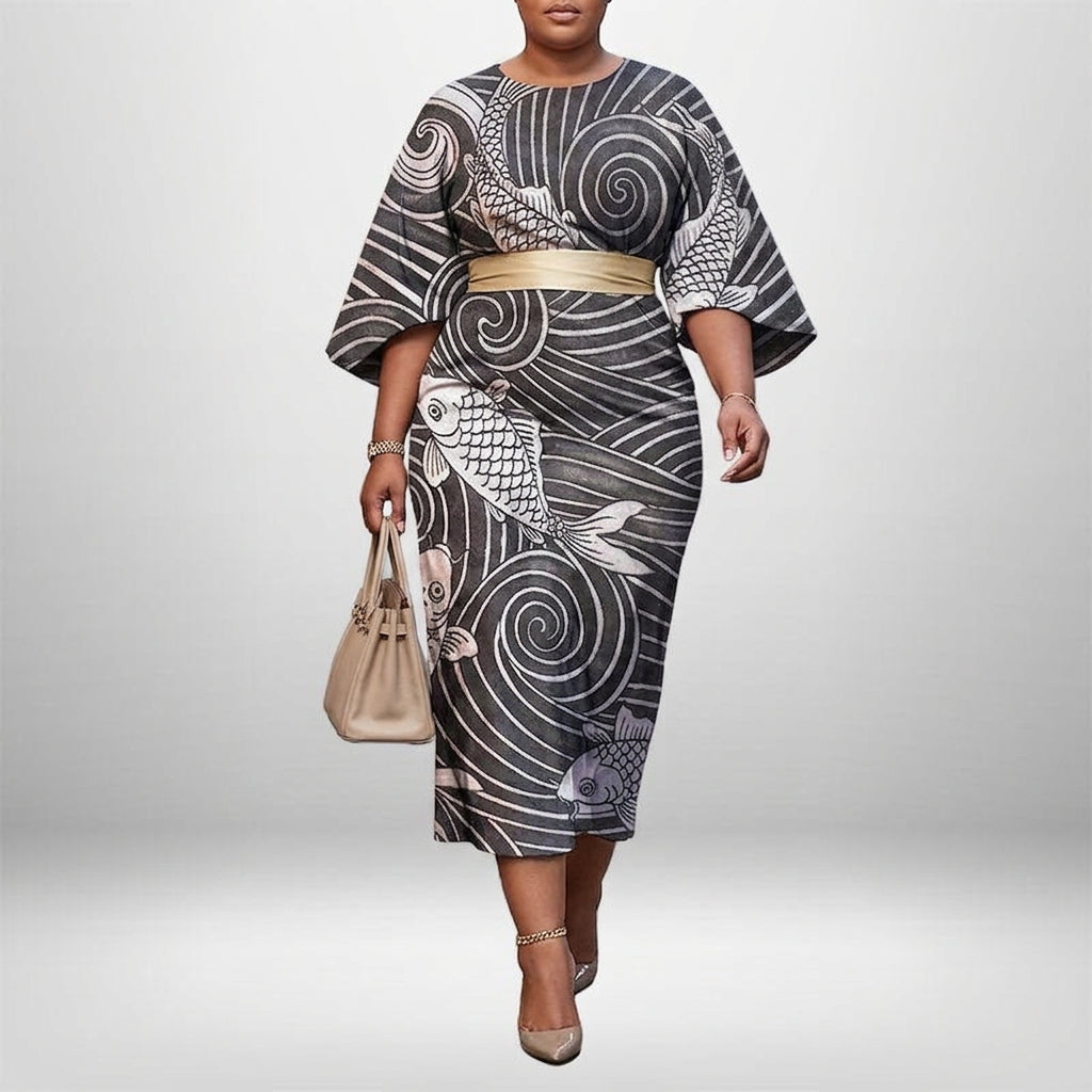 RUI | Artistic Koi Midi with Sculpted Waist and Timeless Flow