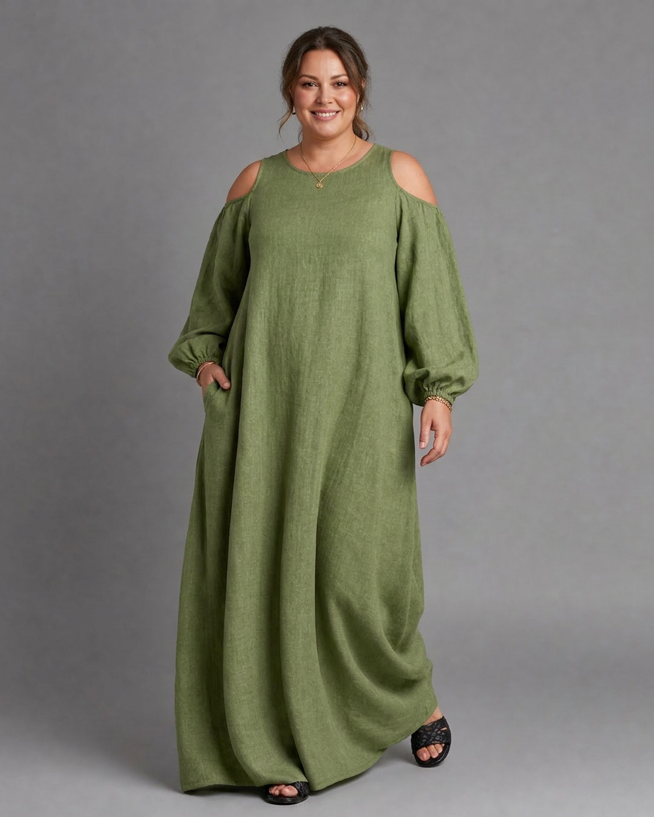 Bria | Cold Shoulder Balloon Sleeve Relaxed Maxi Dress
