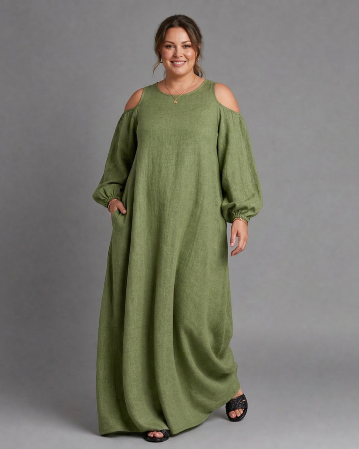 Bria | Cold Shoulder Balloon Sleeve Relaxed Maxi Dress
