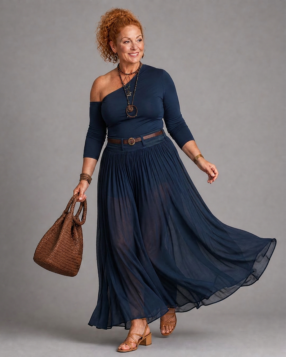 Tova | One Shoulder Fitted Top And Pleated Maxi Skirt Set