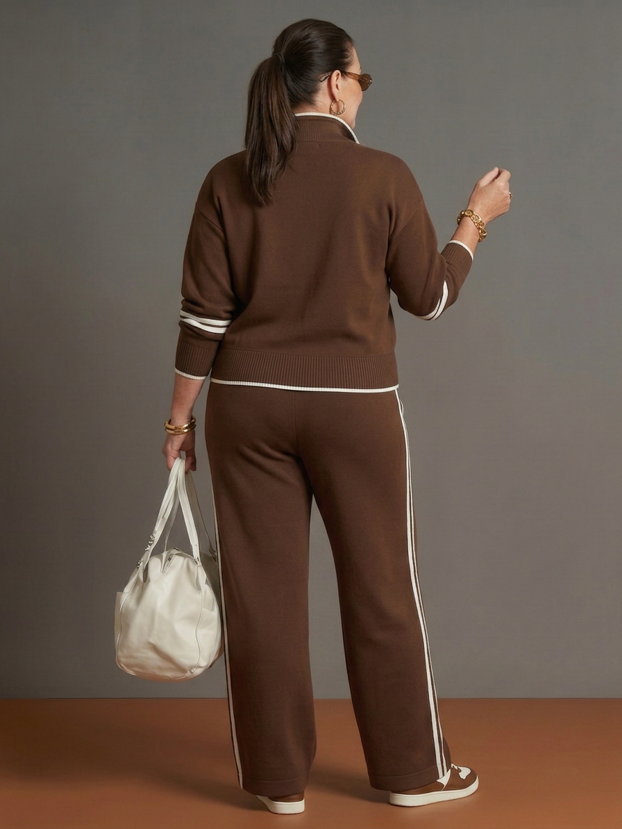 Greer | Zip Neck Long Sleeve Side Stripe Leg Pants Set