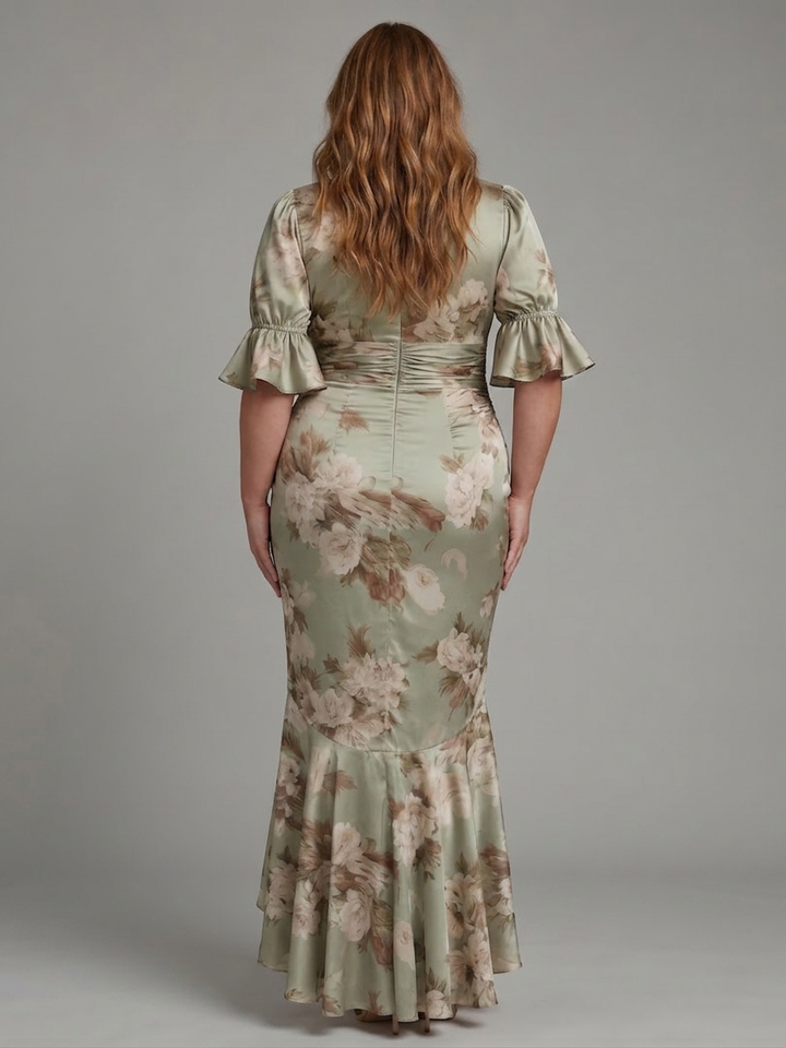 Wilhelmina | Short Sleeve V Neck Ruched Waist Midi Dress