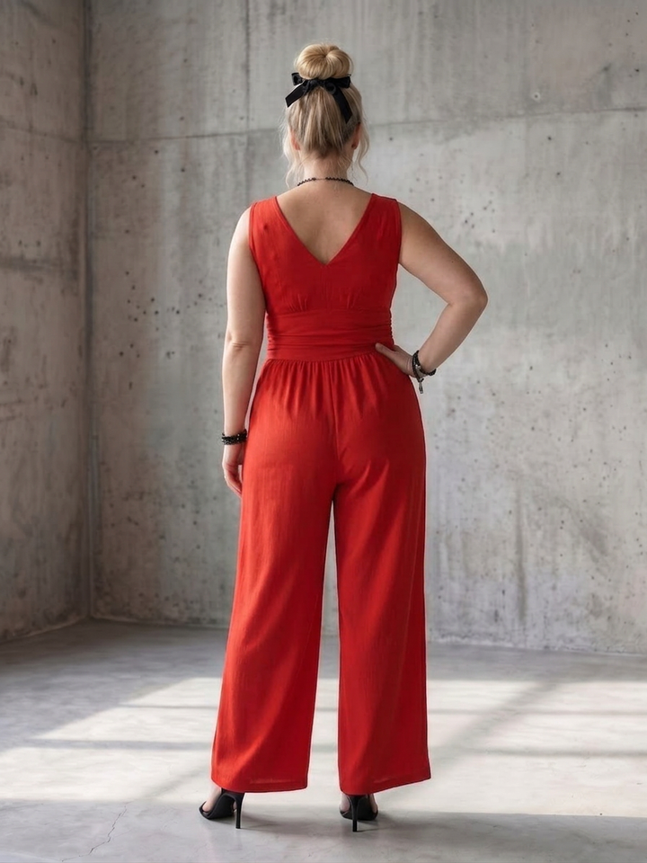 Tegan | Deep V Waist Defined Wide Leg Jumpsuit