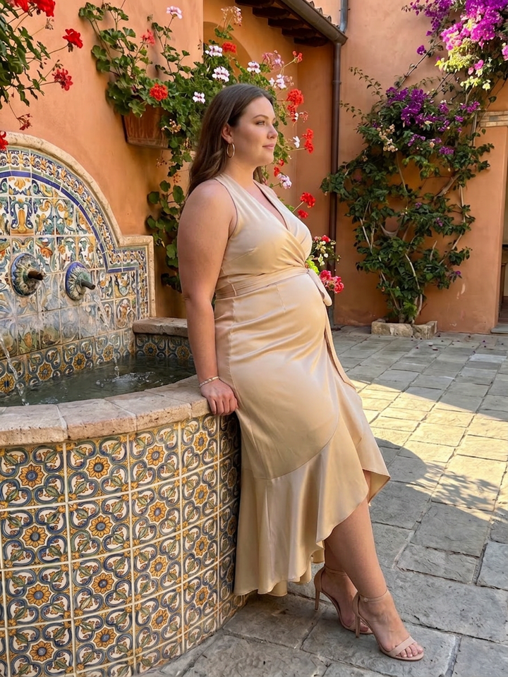 Amina | Halter Neck Wrap Asymmetric Hem Midi Dress
