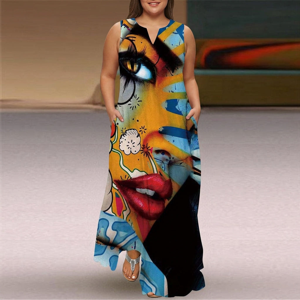 Eira | V-Neck Sleeveless Pop Art Maxi Dress