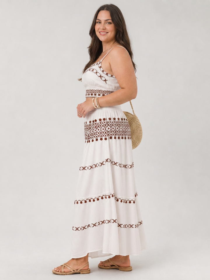 Bellamy | Spaghetti Strap Embroidered Detail Midi Dress