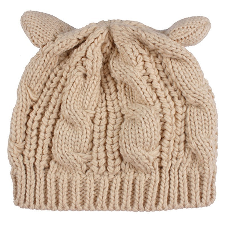 Hand-Knit Cat Ear Beanie, Cute and Warm Winter Hat