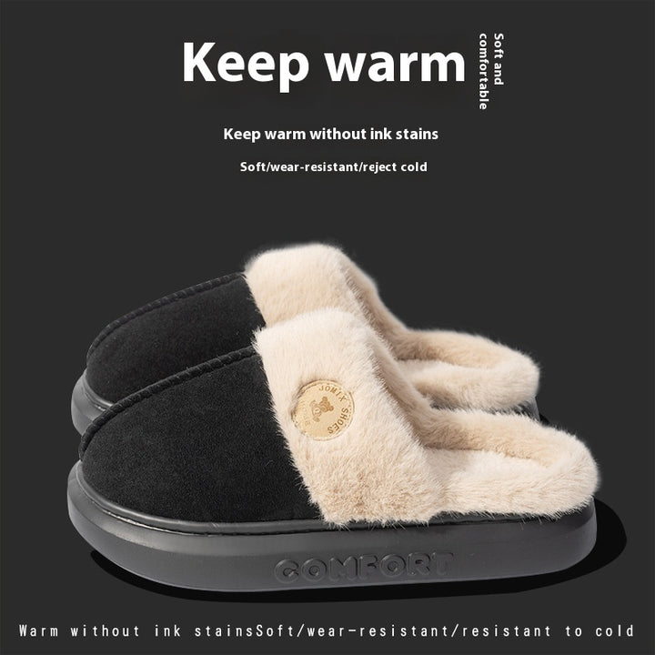 Plush Fleece Slippers for Women and Men, Thick Sole