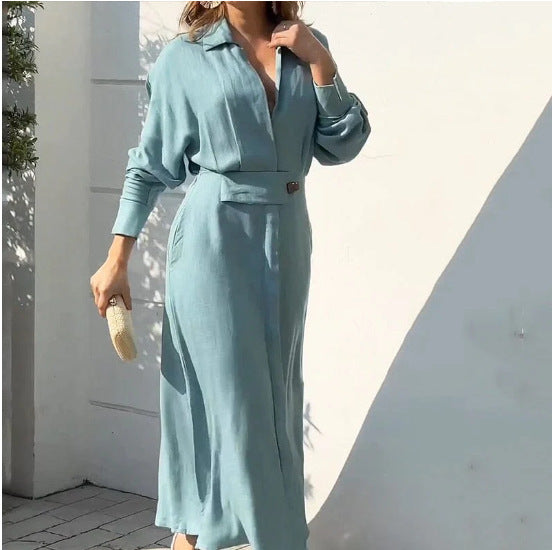 Wynne V-Neck Slim Dress: Elegant Sky Blue Statement