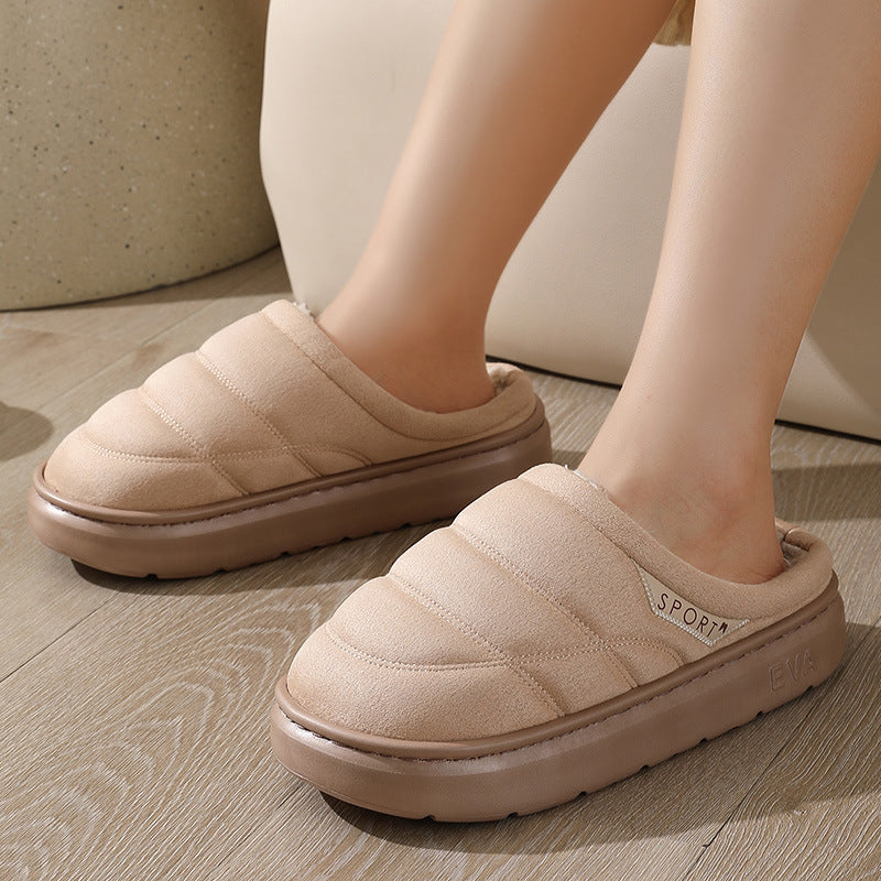 Solid Plush Suede Slippers with Thick EVA Sole