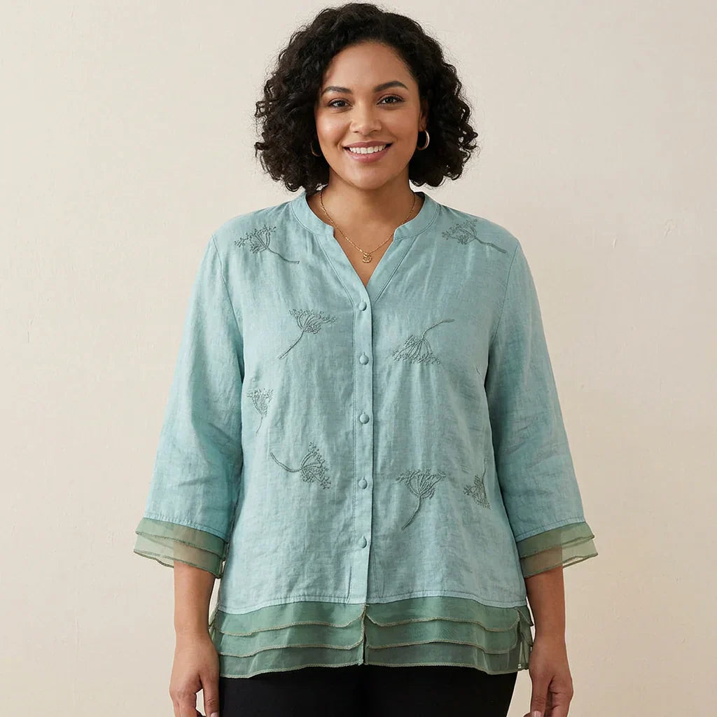 Mei - Pure Cotton Embroidered Elegant Top
