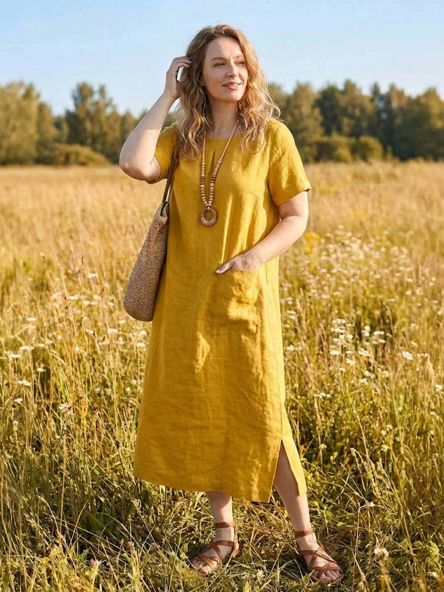 Saskia  - Linen Midi Dress