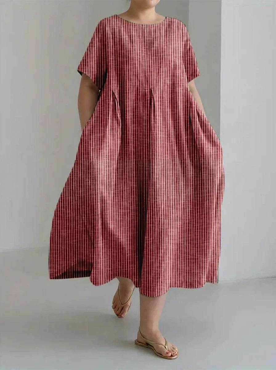 Laisa | Ladies Casual With Retro Stripe Design Loose Dress