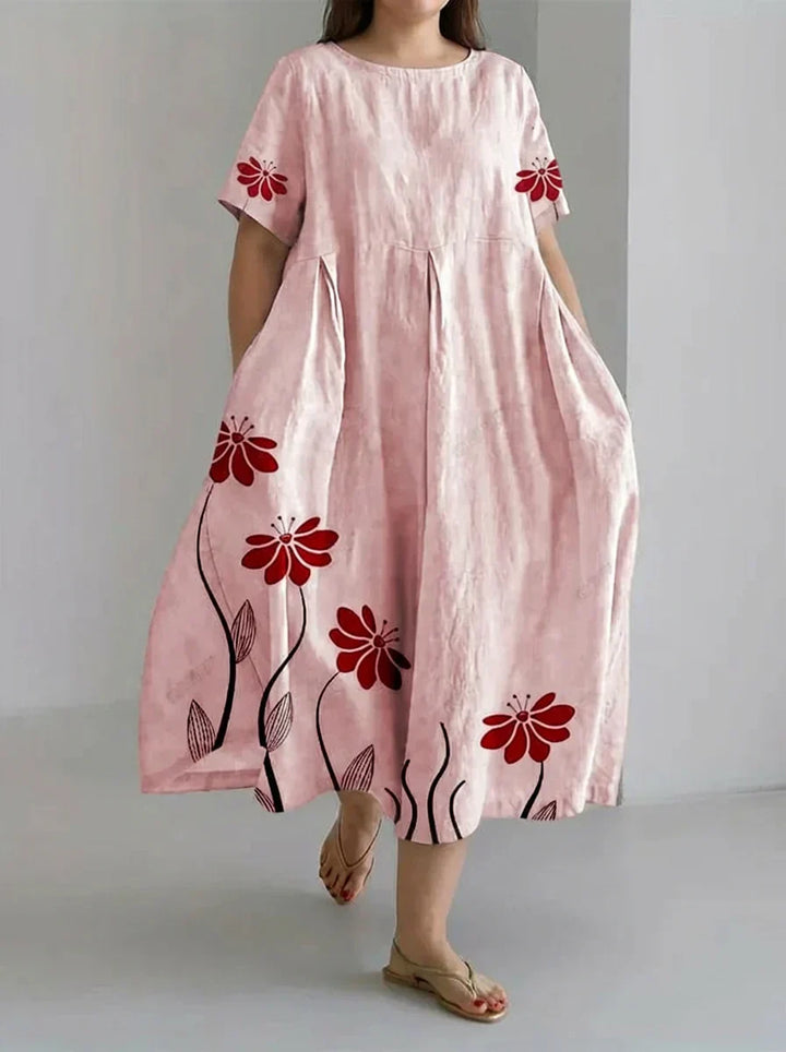 Oleander | Retro Botanical Floral Design Printed Casual Loose Dress
