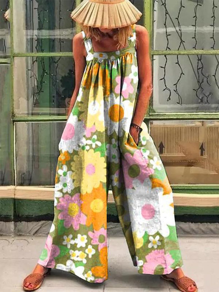 Saskia - Loose Multicolor Sunny Flower Print Jumpsuit