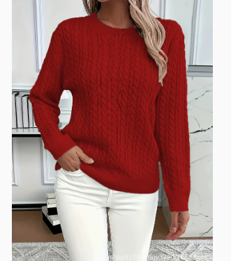 Twist Knit Sweater for Women, Round Neck Pullover Top