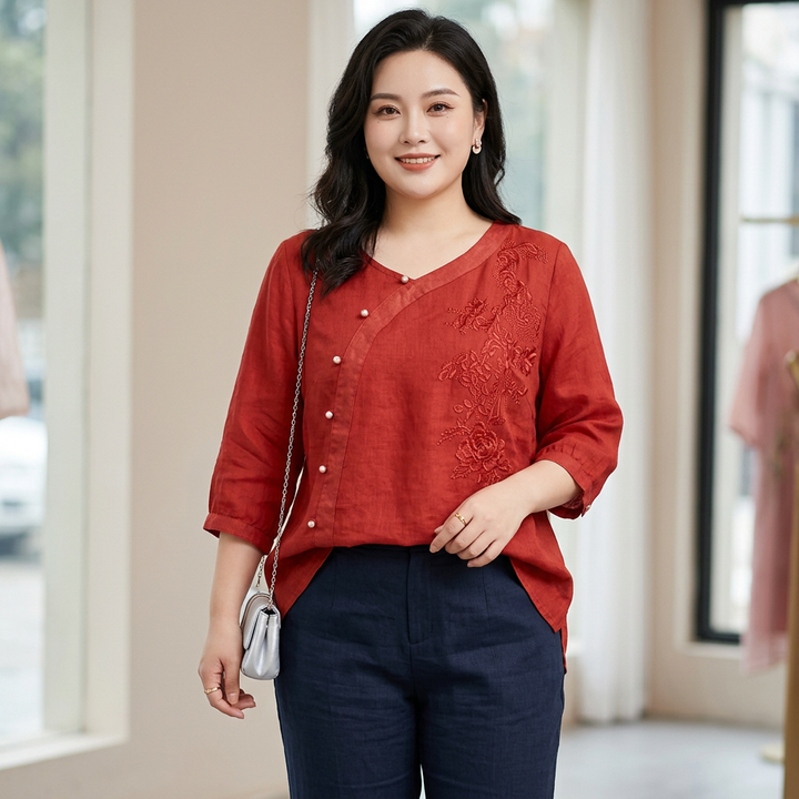 Clemence - Pure Cotton Embroidered Elegant Top