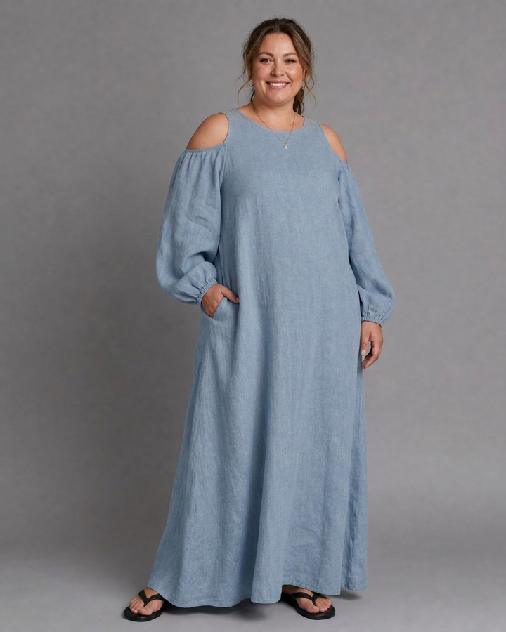 Bria | Cold Shoulder Balloon Sleeve Relaxed Maxi Dress